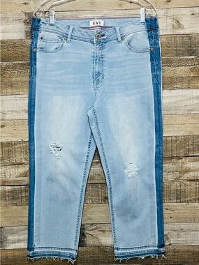 EV1 Maddy Straight Leg Light Wash Denim Jeans with Dark Side Panels